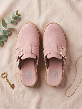BOBS by Skechers Pink Suede Clog Mules Memory Foam Cork Platform Slip On US 7.5